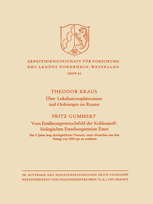 cover image of Über Lokalisationsphänomene und Ordnungen im Raume / Vom Ernährungsversuchsfeld der Kohlenstoffbiologischen Forschungsstation Essen